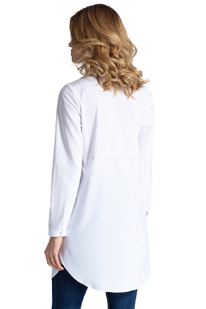 Sukienka Koszulowa Mini Rozpinana Z Dekoltem Na Stójce - biała